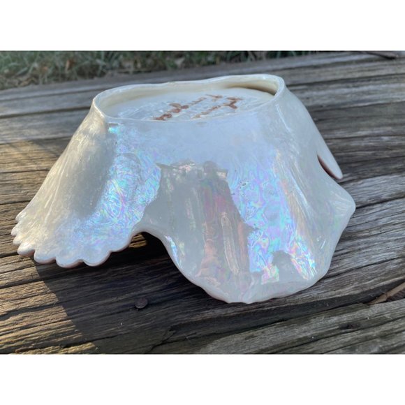 Vintage MCM Pink Lusterware Leaf Shape Bowl DIsh Decor - Picture 5 of 10